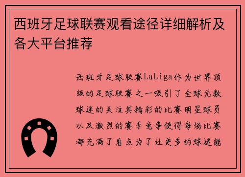 西班牙足球联赛观看途径详细解析及各大平台推荐