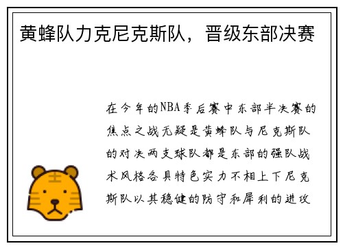 黄蜂队力克尼克斯队，晋级东部决赛